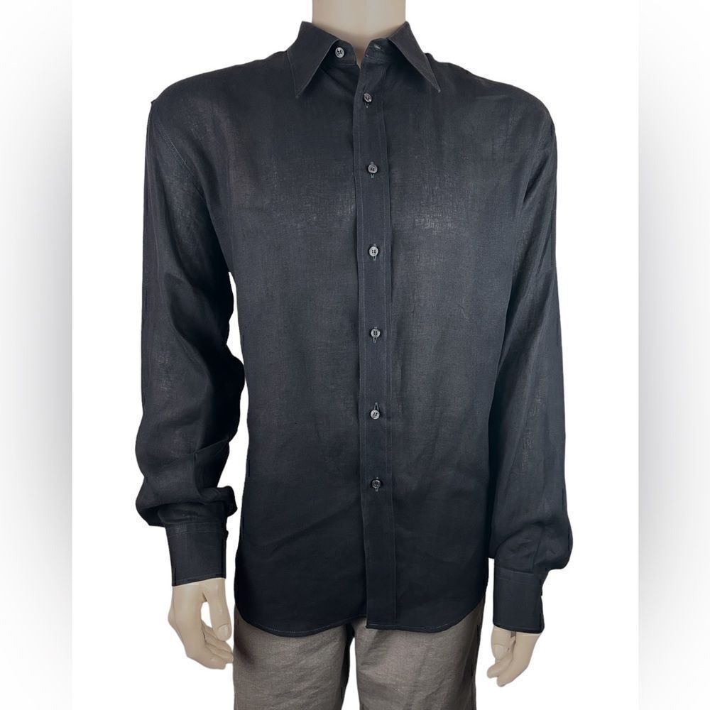 Brevetti Men’s Black Linen Long Sleeved Casual Button Down Like New Size 17